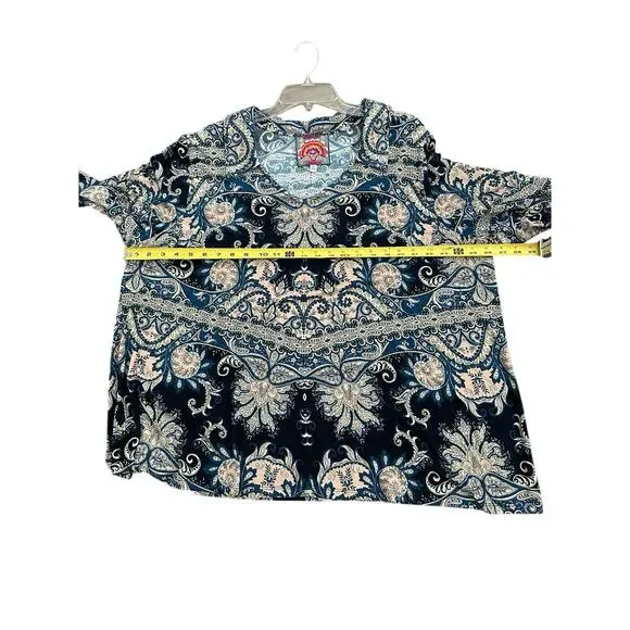 Johnny Was Plus 3x The Janie Favorite Puff Sleeve Polo Tee T-Shirt Roman Paisley